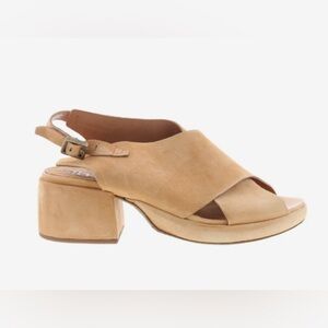 A.S. 98 Calle Hook & Loop Tan Suede Criss Cross Block Heel Sandals Size 7